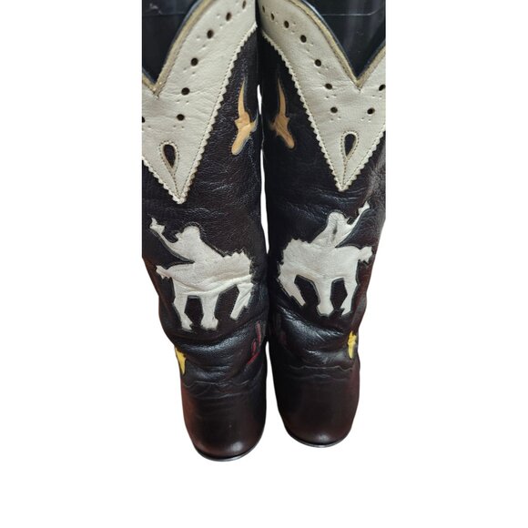 Larry Mahan Vintage Rare Rodeo Black White Red Cowgirl Cowboy Western Boots 7 B - Picture 12 of 16